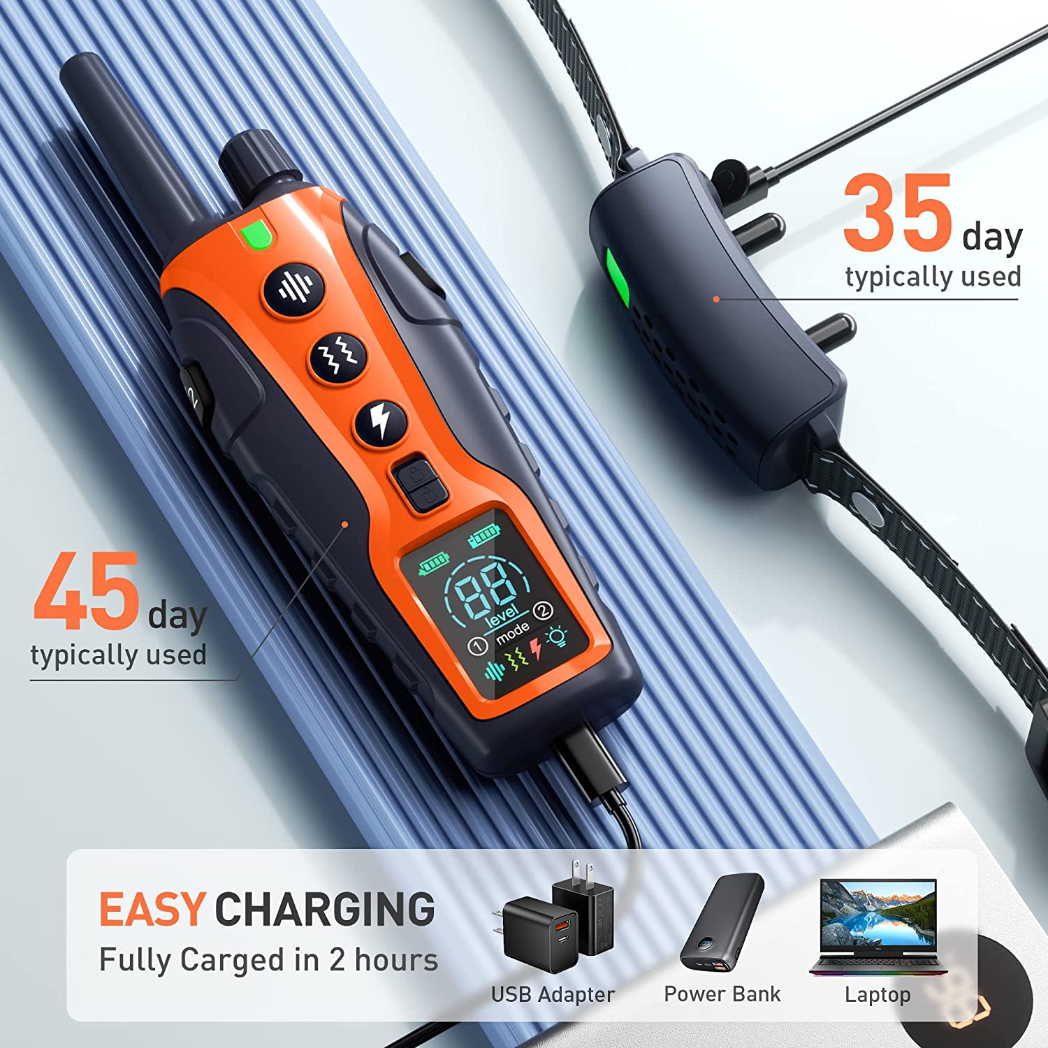 3300ft Range  Electric Shock Vibration & Sound Modes Rechargeable Dog Training Collars Adjustable Nylon Strap Waterproof  For Small To Large Dogs (5-150lbs)