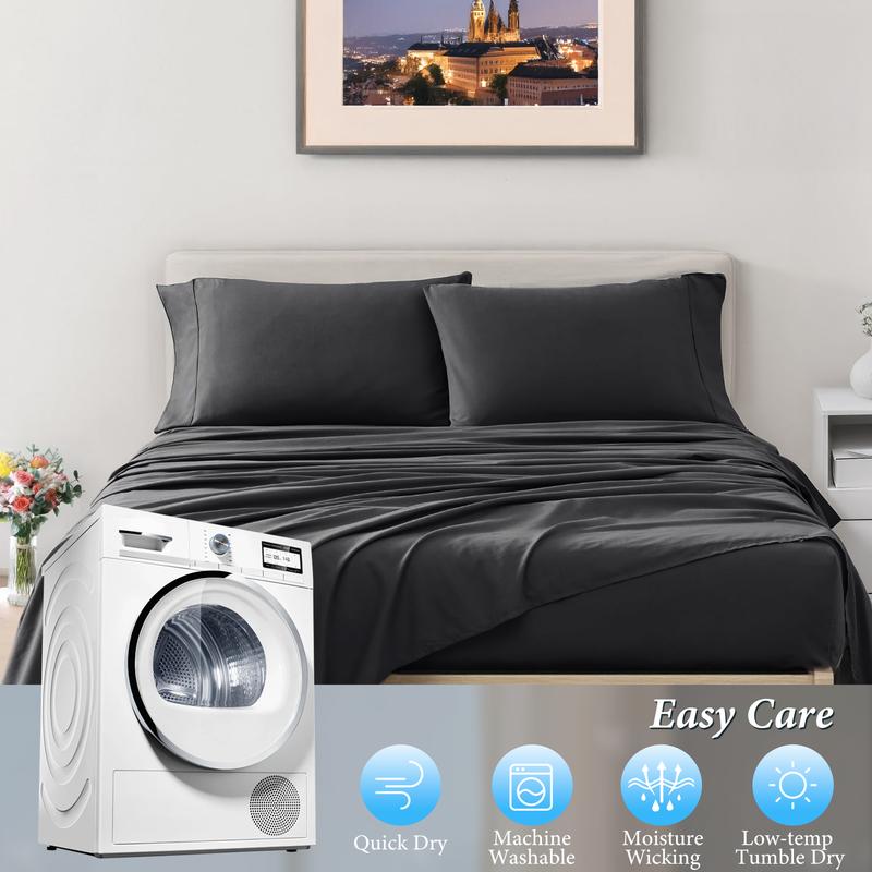 Raybee 4 Pcs Bed Sheets Set ,Solid King Bed Sheet With Pillowcases, 16" Deep Pocket Queen Sheets,Cooling Breathable & Hotel Luxury Super Silky Soft ,Bamboo Sheets Set