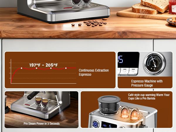 COWSAR Espresso Machine, 58mm professional brewing system, dual boiler system, PID intelligent temperature control, integrated conical burr grinding system, espresso machine with 58mm stainless steel funnel
