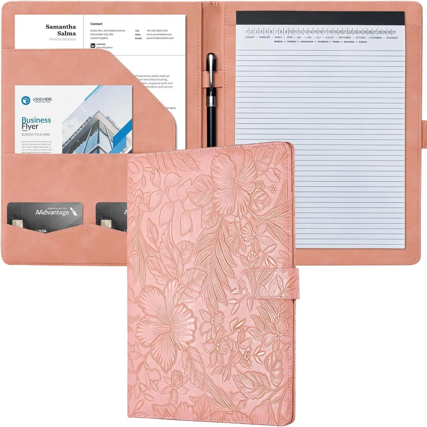 Padfolio Portfolio Binder, Faux Leather Interview Resume Folder with Document Organizer & Business Card Holder, Letter-Sized Notepad Legal Pad Holder for Women Men ()