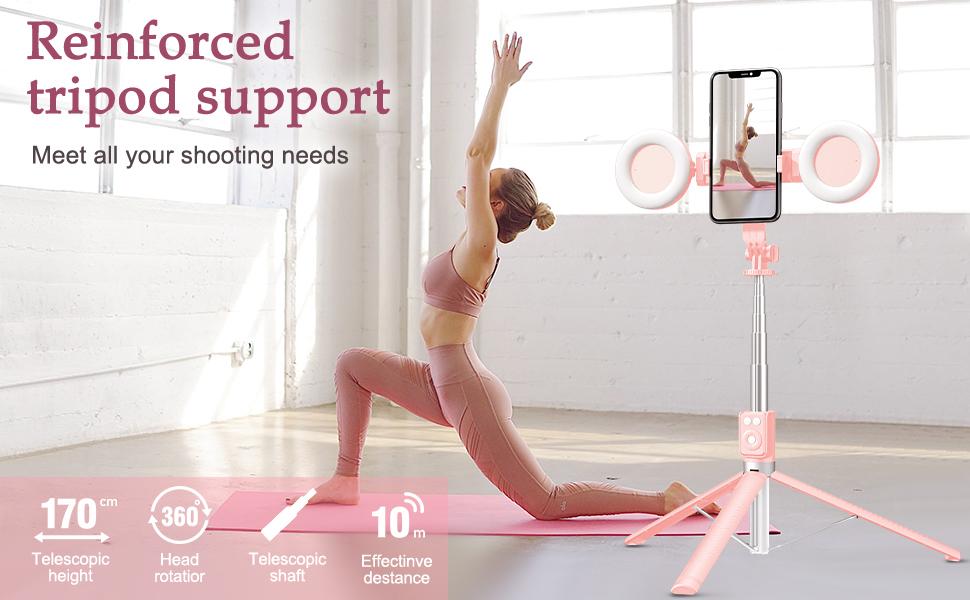 Selfie Stick Tripod With Dual Fill Lights, Detachable Wireless Remote Control Phone Tripod, New 6-In-1 Retractable Travel Tripod Accessories Portable, For Live Streaming & Video Recording Perfect For Photography, Makeup, Group Selfies