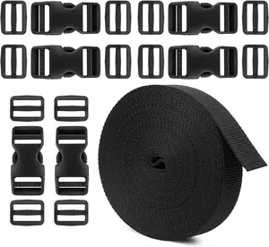 Phinus Buckle Straps 1 Inch, Webbing Straps Polypropylene 11 Yards, 6 PCS Adjustable Side Release Plastic Buckles, 12 PCS Tri-Glide Slide Clip, Heavy Duty Straps with Buckles Phnius