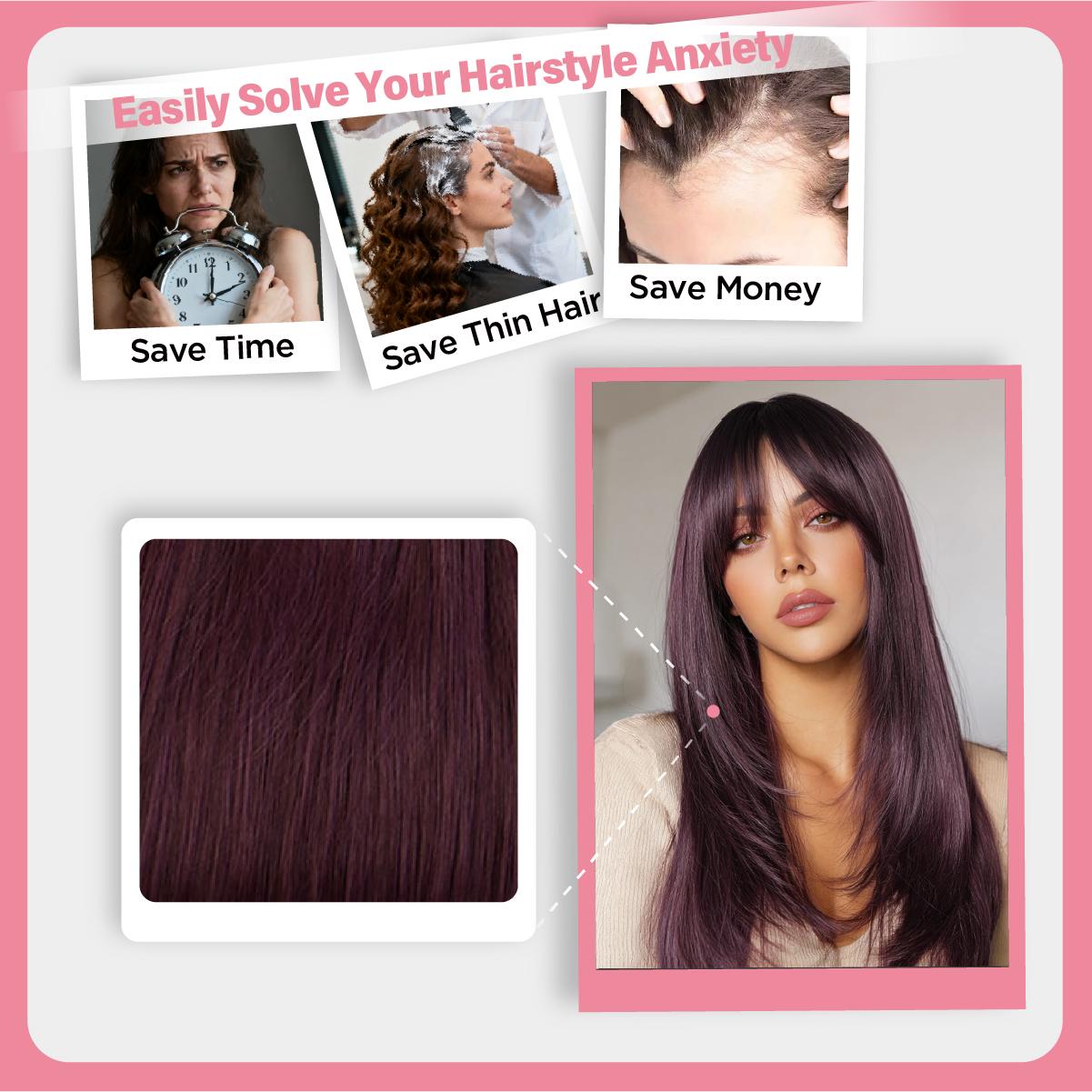 SMILCO/24Inch Berry Red Slightly/Brown/Grey Curly Synthetic Wig With Bangs High-Quality Soft Smooth Fiber Adjustable Cap Air-Permeable Hair Net/SM256