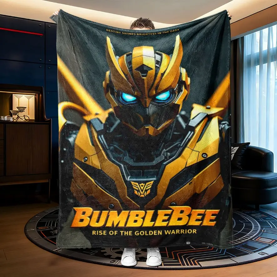 Transformers Bumblebee "Rise of the Golden Warrior" Throw Blanket, Autobot Hero Themed Cozy Blanket, Soft Fluffy Lightweight Blanket for Fans, Anti-Pilling Washable Decorative Blanket