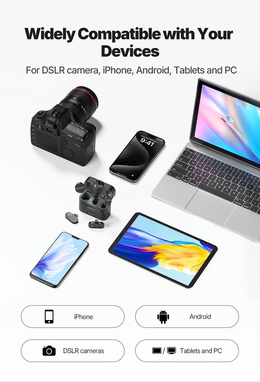 Maono T5 Lavalier Wireless Microphone with Charging Case, Audio Noise Reduction,compatible with PC Cameras, iPhones, Type-C, and Lightning Android Smartphones, Ideal for TikTok Video Vlogging, Streaming, Recording,Interviews,Content Creation.