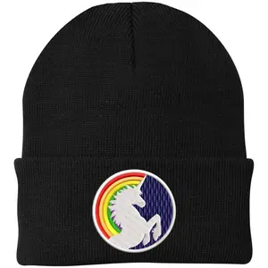 Rainbow Unicorn Embroidered Beanie Cap LGBTQ+ Colorful Special Unicorn Love All Skull Hat