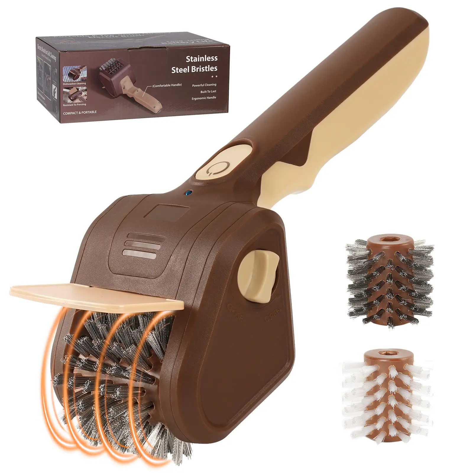 LRLY Electric BBQ Grill Brush, Safe Bristle Free with 2 Heads, Cordless Rechargeable Spin Scrubber, Fast Clean, Camping Essentials Outdoor BBQ Cleaner for All Grill Types, Grill Season