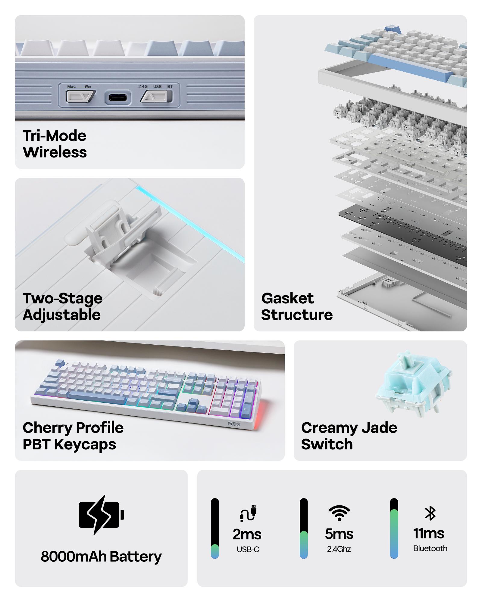 EPOMAKER TH108 Gasket 100% Wireless Full Size Mechanical Keyboard 108 Keys Hot Swap South-facing Custom Driver RGB Backlit Tri-Mode USB-C/BT 5.0/2.4GHz for PC/Mac/Linux PC gaming accessories keyboards for gaming creamy keyboard TikTokShopSpringGlowUp