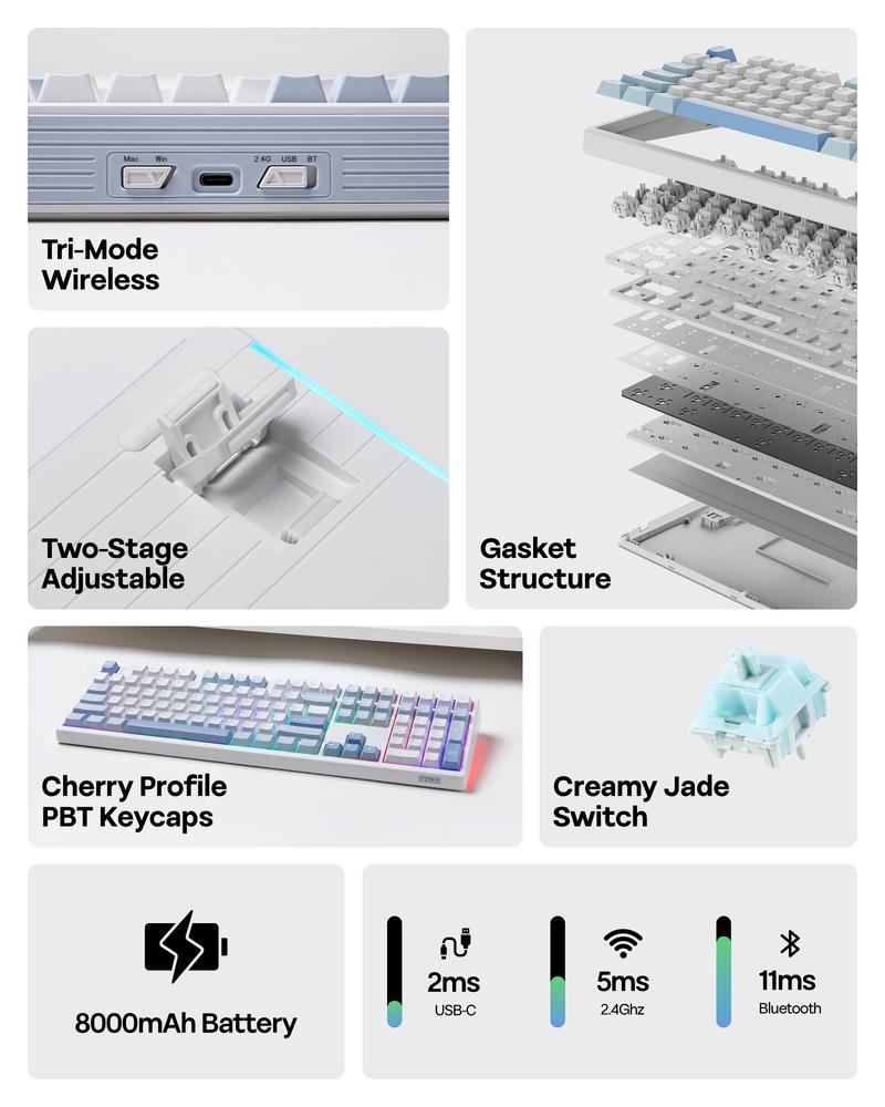 EPOMAKER TH108 Gasket 100% Wireless Full Size Mechanical Keyboard 108 Keys Hot Swap South-facing Custom Driver RGB Backlit Tri-Mode USB-C/BT 5.0/2.4GHz for PC/Mac/Linux PC gaming accessories keyboards for gaming creamy keyboard TikTokShopJumpstartSale