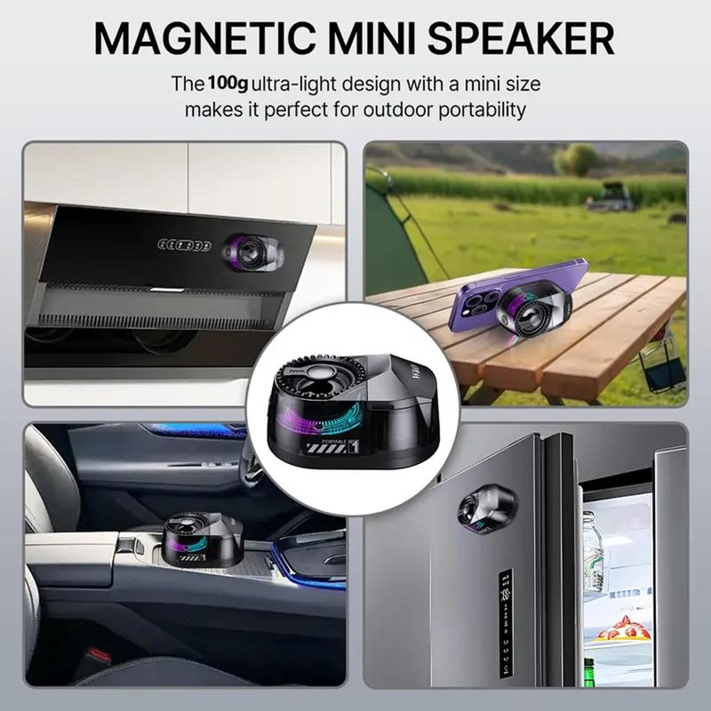Portable Magnetic Bluetooth Speaker & Wireless Earbuds Combo with RGB Lights, 3-in-1 Travel Gadget, Magnetic Mount Phone Holder for Music Lovers