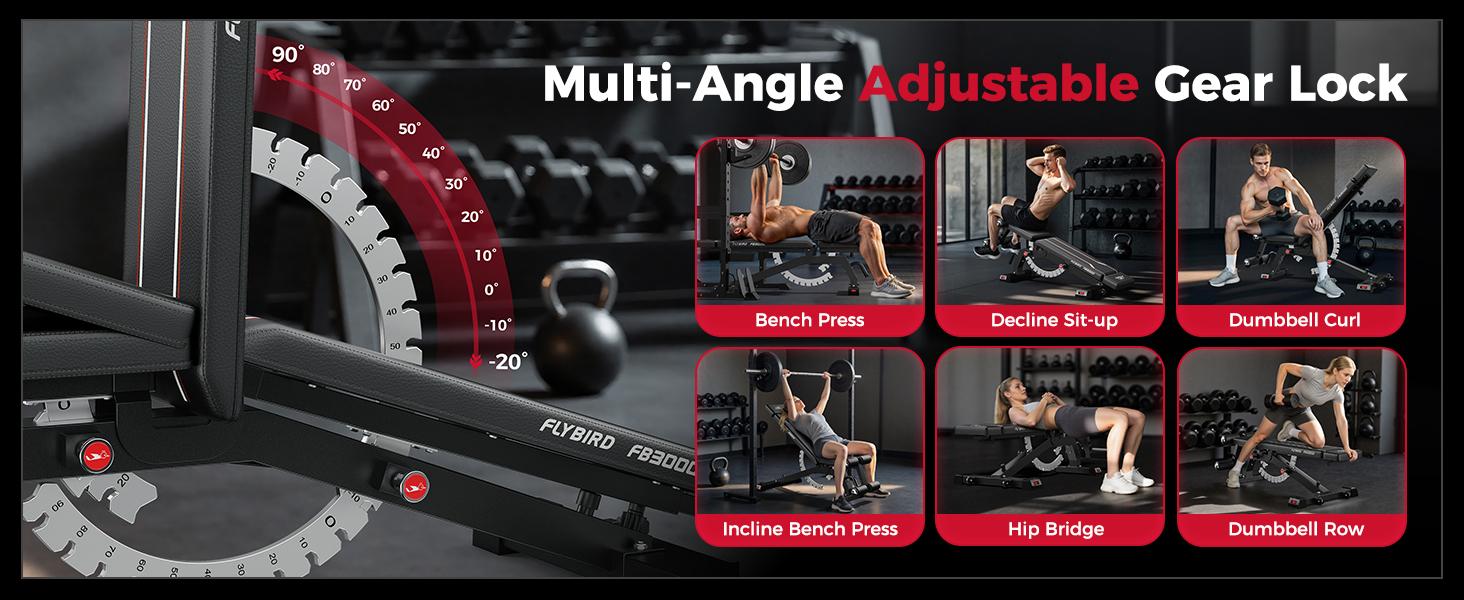 FLYBIRD Strength Training Bench for Home Gym, Adjustable Weight Bench can be Folded for Storage/Vertical Storage, Space-Saving Workout Bench