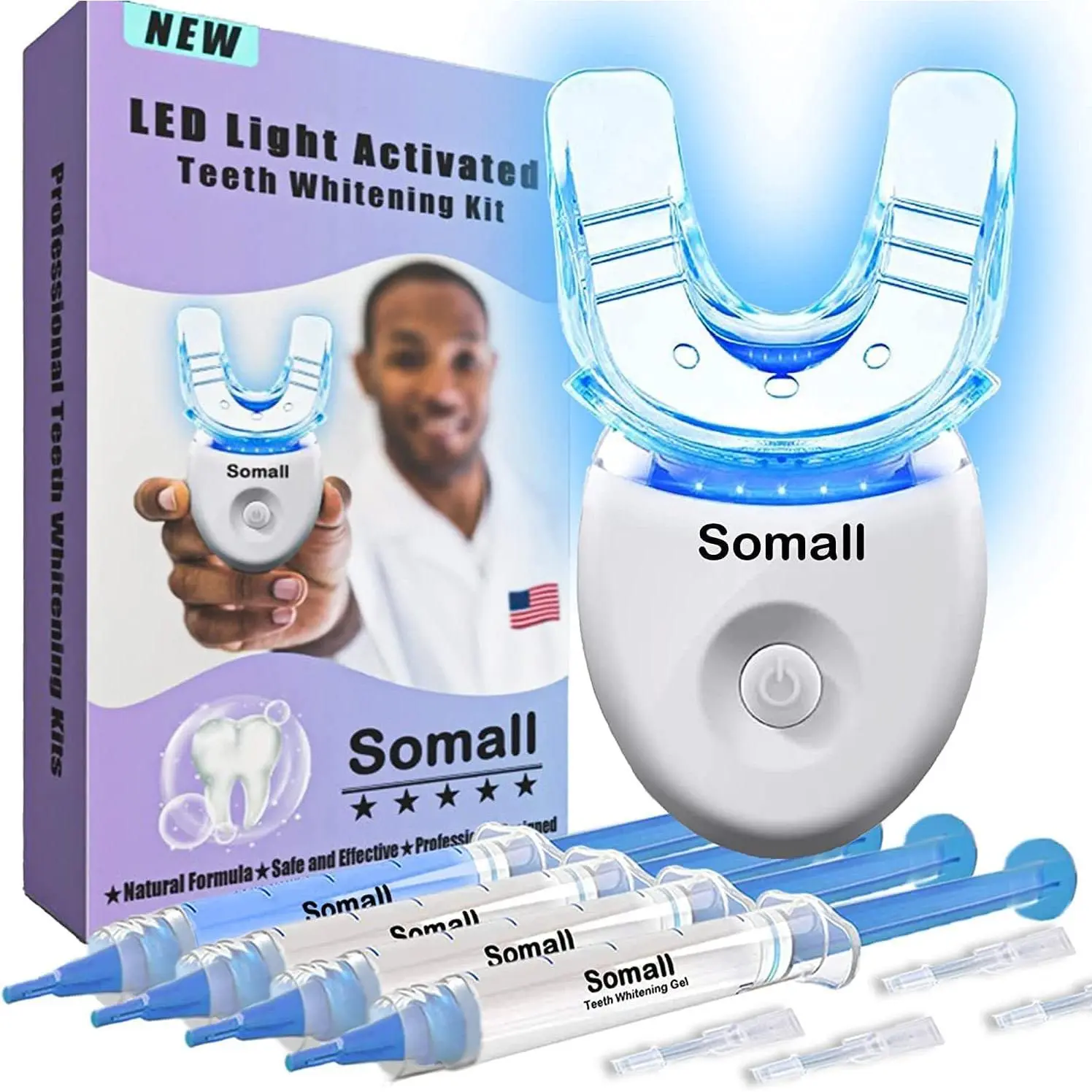Teeth Whitening Kit - Professional Tooth Whitening Gel LED Light System, 35% Carbamide Peroxide, 3ml Gel Syringes(3), Remineralization Desensitizing Gel(1), and teeth whitening light