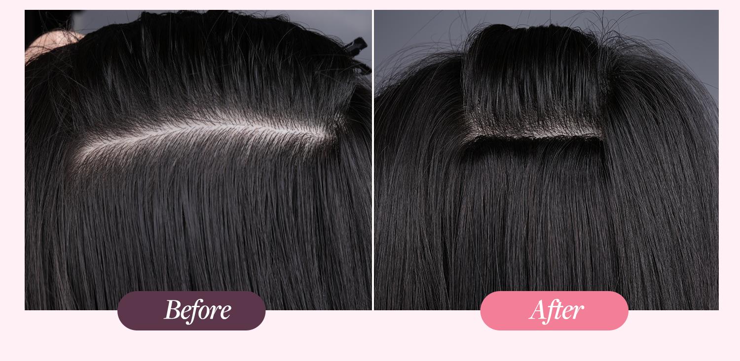 GOO GOO Scalp Hair Fill-Ins Clip-in Short Hair Extensions Real Human Hair, Thinning Hair Fill-Ins Natural Look Volumizer for Women