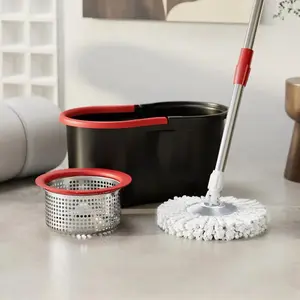 Mop Bucket Set with 360° Spin Mop and Bucket System 3 Microfiber Heads 61In Adjustable Handle for Shop Floor Cleaning