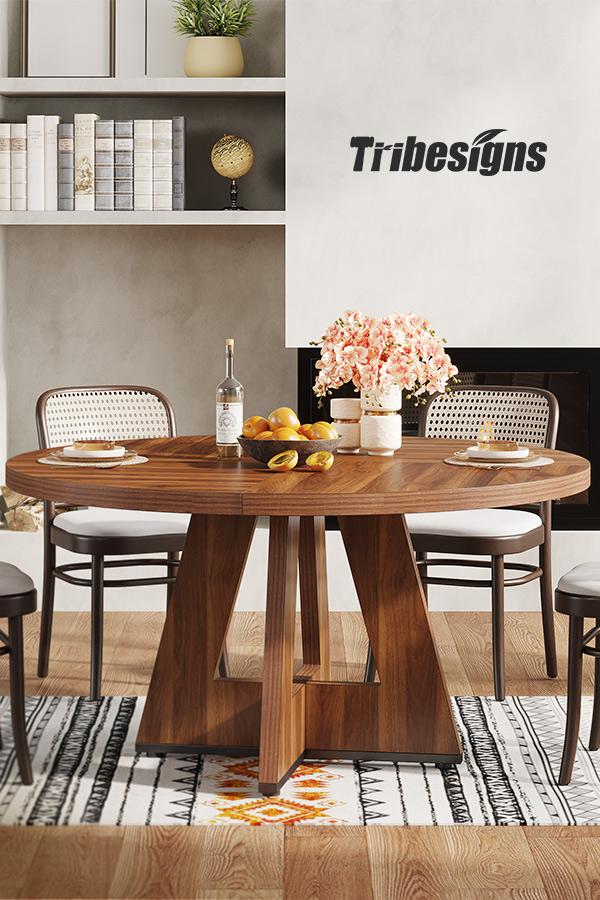 Tribesigns 47 Inch Round Dining Table for 4 - High-Quality Engineered Wood, Easy to Clean, Waterproof, Durable,Chair Not Included Pedestal Tabletop Mode