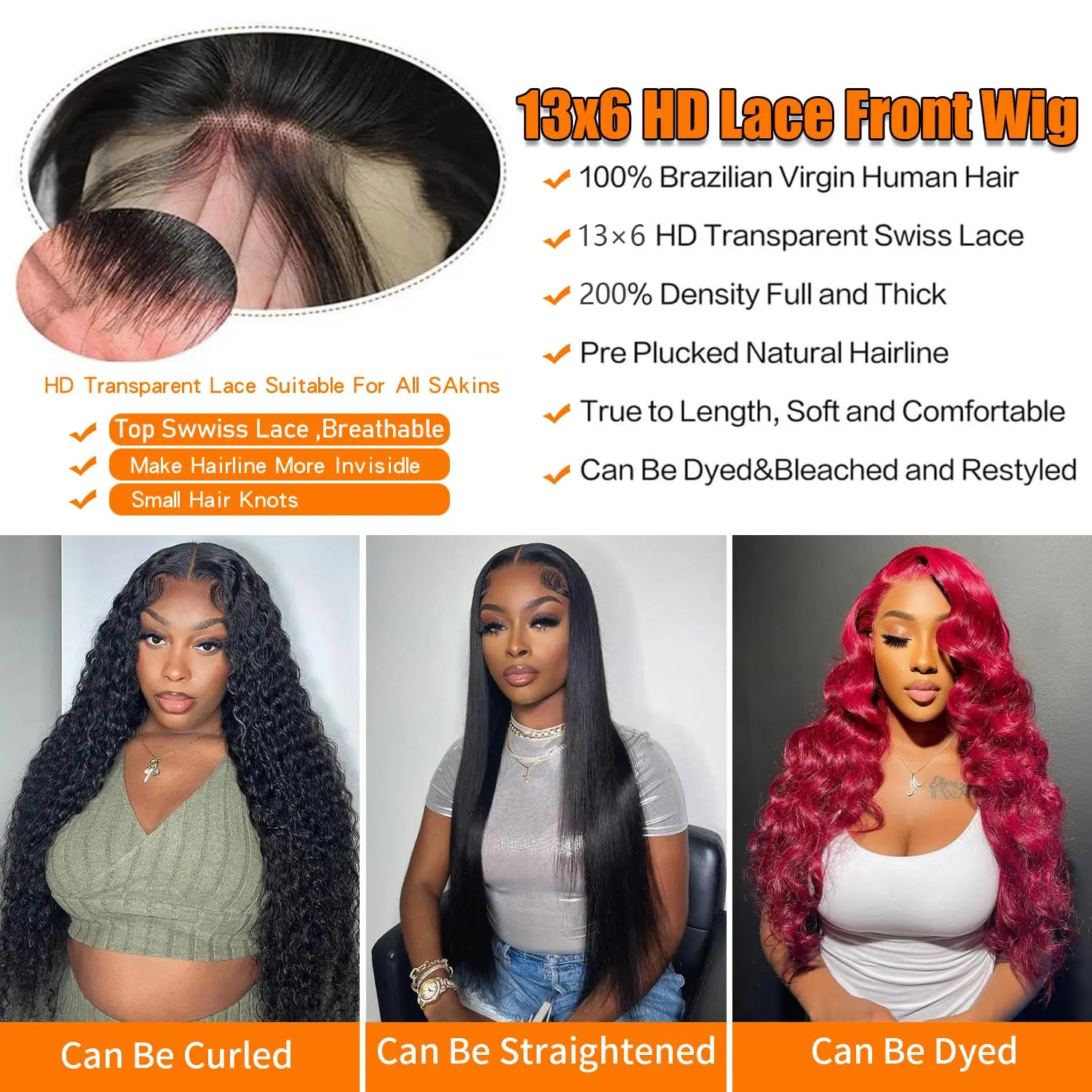 Body Wave Lace Front Wigs Human Hair 200% Density 13x6 Pre 