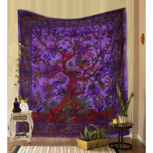 Tapestry Purple Tree of Life Wall Hanging Psychedelic Tapestries Indian Cotton Twin Bedspread Picnic Sheet Wall Decor Blanket Wall Art Hippie Bedroom Décor Landscape Retro Swiss, bedroom decor tapestry mens room decor cheap bedroom decor trippy room decor