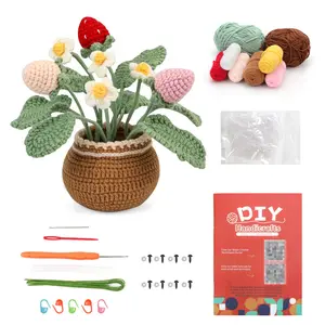 Strawberry Flowers Crochet Kit for Beginners - Crochet Starter Kit,Knitting Kit with Tools and Video Tutorials,DIY Handmade sewing Knitting Supplies