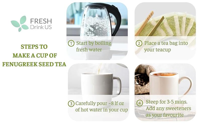 FreshDrinkUS, Premium 55 Fenugreek Tea Bags, 100% Natural & Pure from Fenugreek. Fenugreek Herbal Tea. Made with Natural Material Tea Bags. No Sugar, No Caffeine, No Gluten, Vegan.