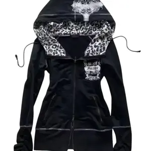 Millennium retro Gothic cardigan, leopard print cross skull print hooded sweatshirt with zipper jacket for women's design sense top