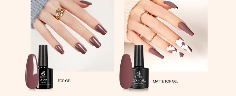 Beetles Gel Top Coat Base Coat Set for Gel Nail Polish, 3Pcs No Wipe Base Gel Matte & Shiny Top Coat, Long Lasting High Gloss and Matte Effects Soak off Uv Led Gel DIY at Home