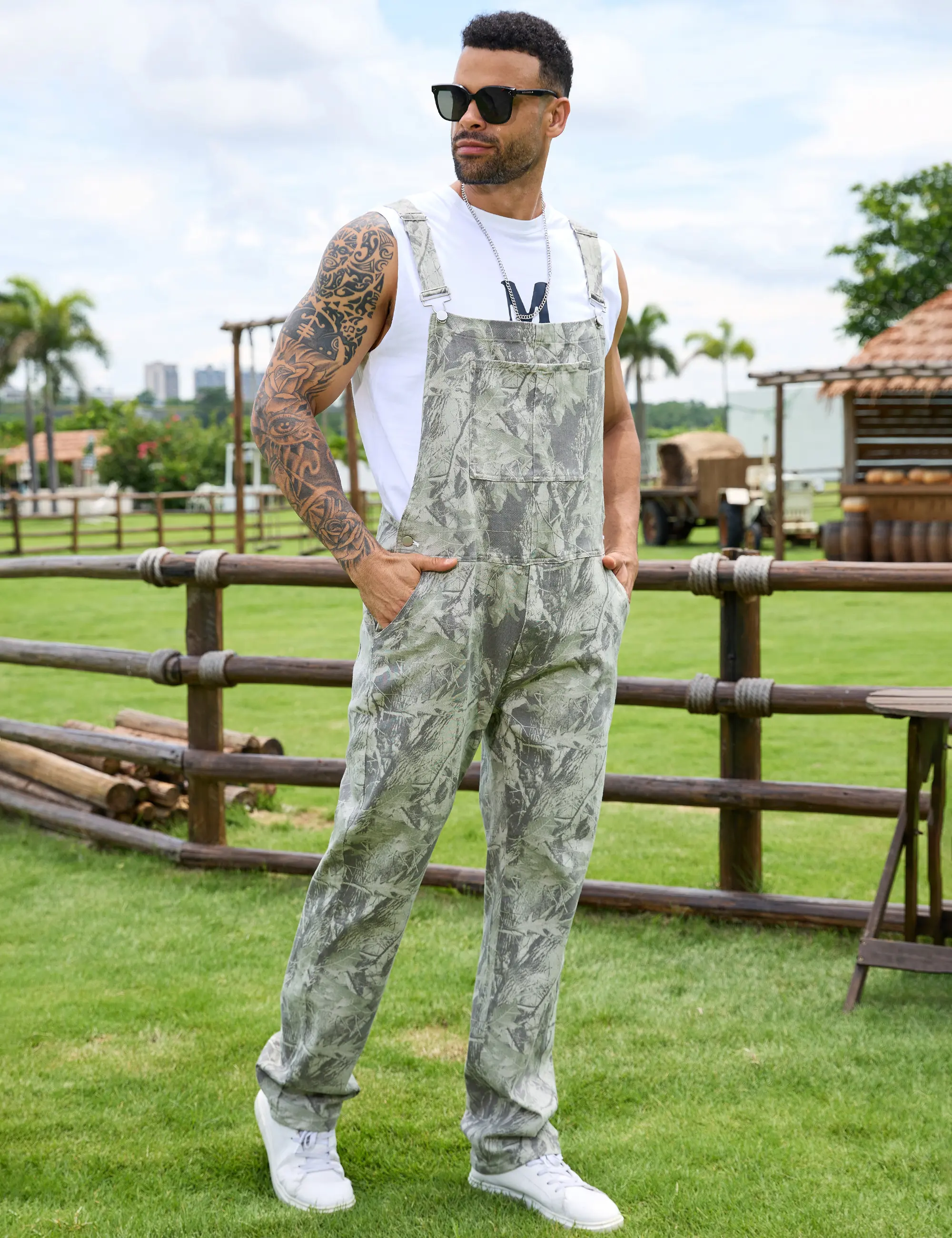 Yuanbang Halloween Stretchy Men's Camo Overalls Fall Turkey Hunting Bibs Outdoor Gear Workwear Fashion Patterned Coveralls Y2K Menswear Everyday Outfits Camouflage Romper Country Style Clothing Adjustable Straps Jumpsuit Casual Pants Christmas Gifts