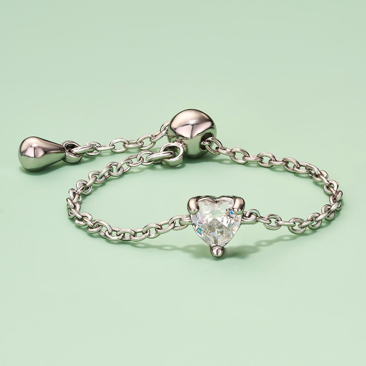 Oufer 14K Gold Plating CZ US Ring Size 3-13 Adjustable Oval  Chain Ring For Women Gift Real Gold Plating