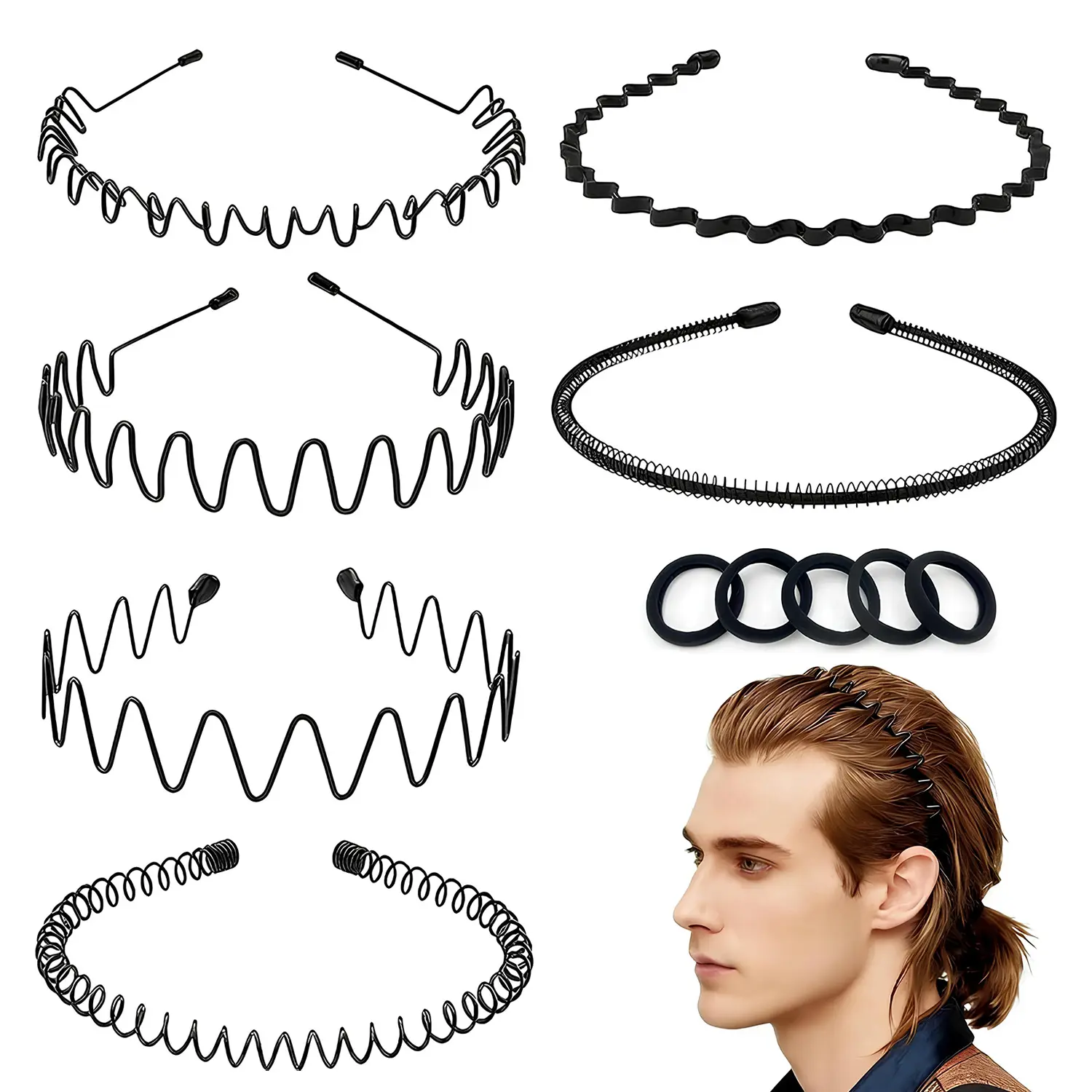 6-Count Elastic Headbands Set for Men and Women - Metal Body Wave-Zig Zag Training Headbands with Comb, Textured Twist Design, Sports Hair Accessory, Ideal Gift, Body Wave Headband, summerwins #TikTokShopDealsforYouDays