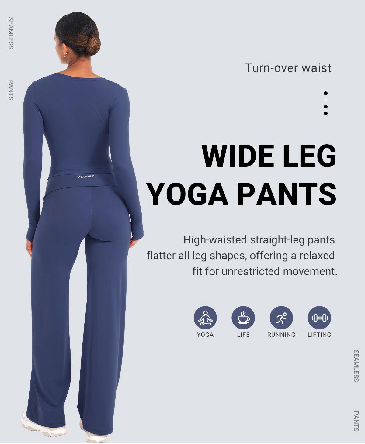 YEOREO Fold Over Yoga Pants 31.5" Straight Leggings for Women High Waist Gym Outfits Tummy Control