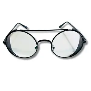 The Jacques Unisex Steampunk Round Fashion Glasses with Side Shield x Metal Frame x Three Colors