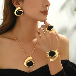 4-piece set Beach-style spiral snail stud earrings, necklace, bracelet, ring - Bohemian fashion jewelry set for women
