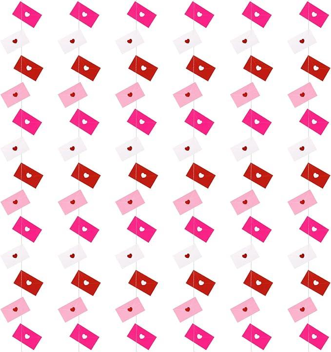 Valentine's Day Decoration Heart Envelope Garland Love Letter Banner Felt Heart Garland Banner Hanging Heart Decorations Rustic Farmhouse Hanging Decor for Wedding Anniversary Gothic Bridal Shower Party Fireplace Mantle Wall Door Room Bedroom Home Decor