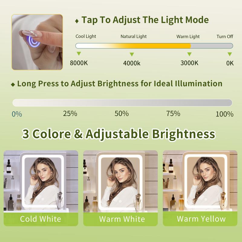 Modern LED Vanity Table, Makeup Desk with Mirror&Lights 3 Color Modes,Drawers&Shelves, for Girls Bedroom,Perfect Gift for Her – bedroom essential Modern LED Vanity Table, Makeup Desk with Mirror&Lights 3 Color Modes,Drawers&Shelves, for Girls Bedroom,Perfect Gift for Her – bedroom essential