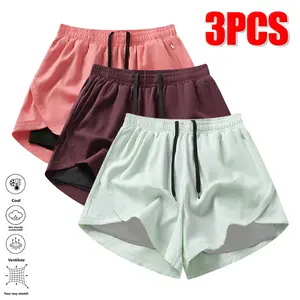 Women’s 3-Pack Casual Layered-Look Shorts, Fashionable and Versatile, Skin-Friendly Fabric, Side Pockets, Drawstring Design, Durable Material, Everyday Wear, Perfect for Fashion Enthusiasts, Essential for Daily Commuting