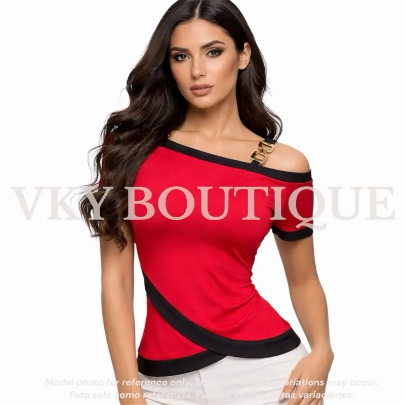 One-Shoulder Contrast Trim Asymmetrical Top One-Shoulder Contrast Trim Asymmetrical Top