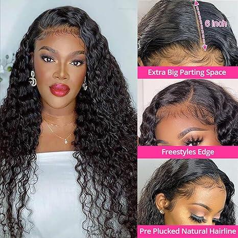 Hot Star Water Wave 13x6 HD Transparent Lace Front Wigs Human Hair 180% Density Human Hair Wigs for Women Pre Plucked with Baby Hair Natural Color