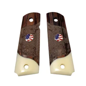 1911 Full Size Carved Rosewood Panels w/Acrylic Ivory Accent with American Flag Medallion