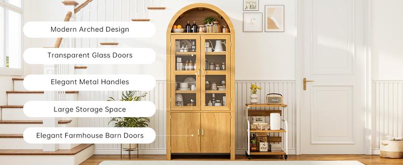 Oneinmil 71" Tall Arched Kitchen Pantry Modern Farmhouse Wood Storage Cabinets Versatile Cupboard for Dining Room & Kitchen