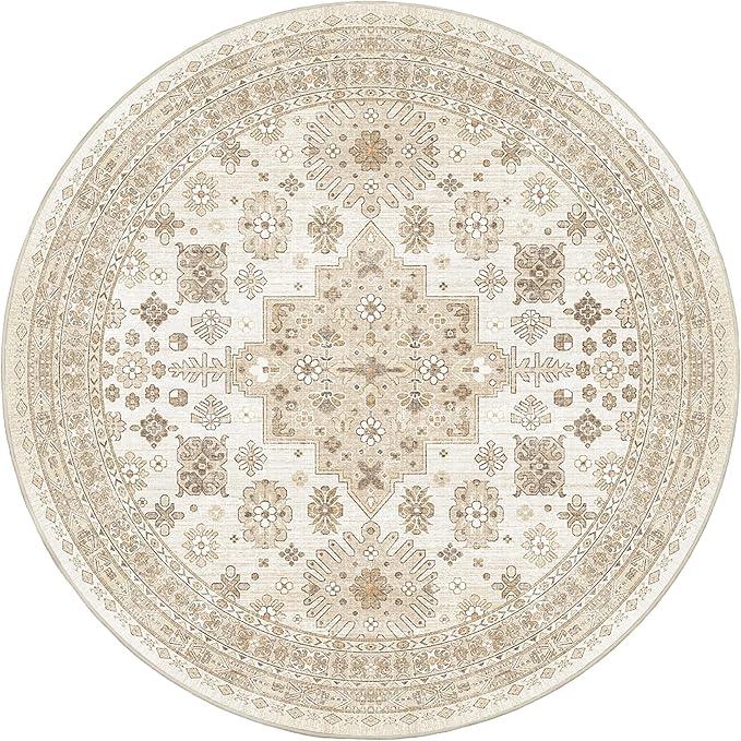 Vintage Round Rug Boho Round Rugs for Living Room Non-Slip Washable Ultra-Thin Large Circle Rugs Soft Low Pile Rug for Bedroom Kitchen