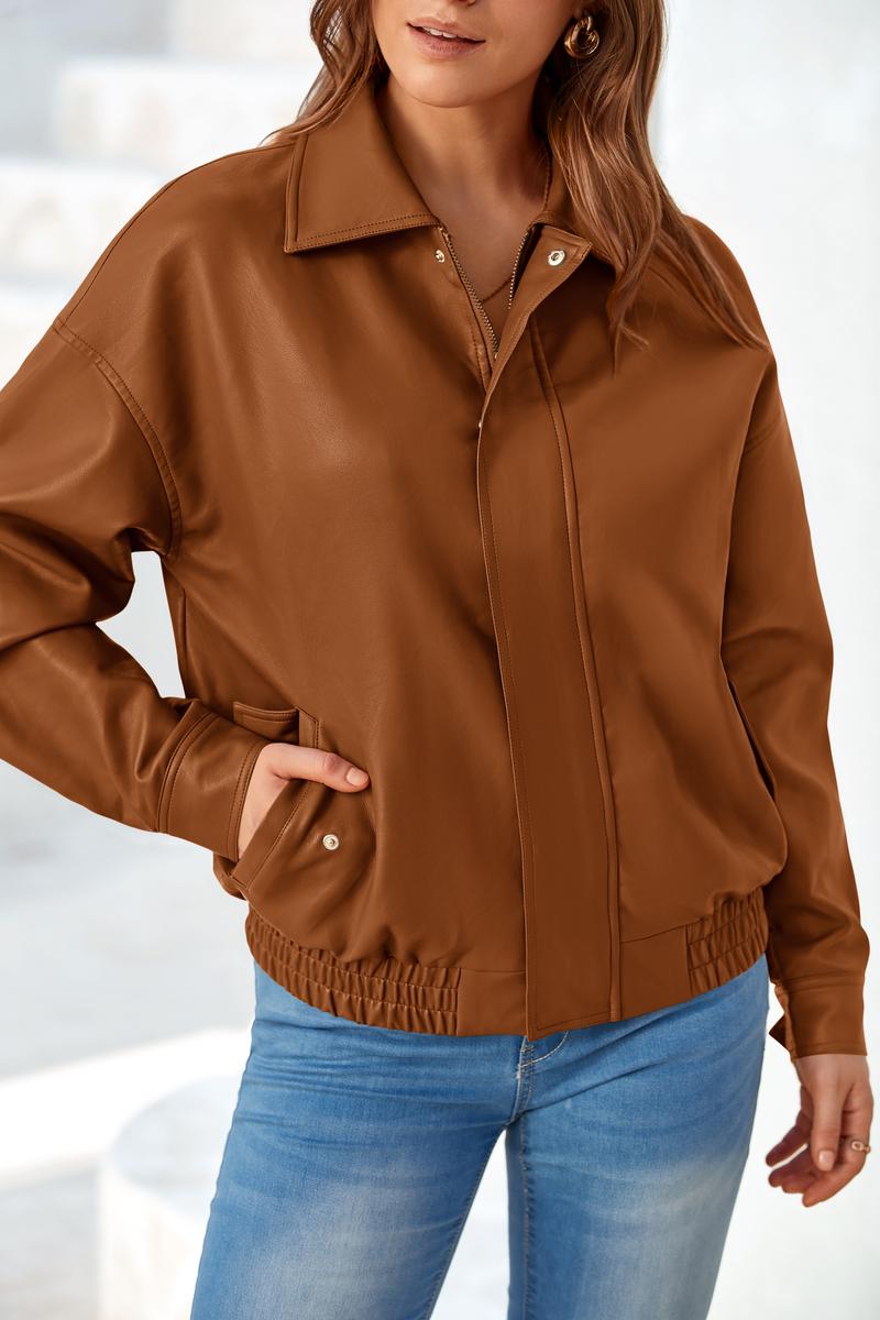 PRETTYGARDEN Women's Faux Leather Motorcycle Jacket Trendy Fall Spring Clothes Oversized Zip Up Winter Coat Outerwear Long Sleeve Drop Shoulder Plain Pattern Casual Chic Edgy Style PRETTYGARDEN Women's Faux Leather Motorcycle Jacket Trendy Fall Spring Clothes Oversized Zip Up Winter Coat Outerwear Long Sleeve Drop Shoulder Plain Pattern Casual Chic Edgy Style