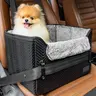 PETSFIT Small Dog & Cat Car Seat Carrier - 16"L x 13"W x 11"H Brown Faux Leather Fabric, Patent Safety Buckles, Adjustable Clip-On Leash, Cozy Velvet Pad, 3.15" View Lift, Folds Flat Fast, 25lb Capacity, Convenience & Ease of Use Travel Accessory