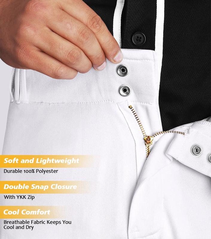 Penveer Full Length Men's Baseball Pants, Open Bottom, Loose Fit Adult Baseball Pants with Adjustable Length (White)