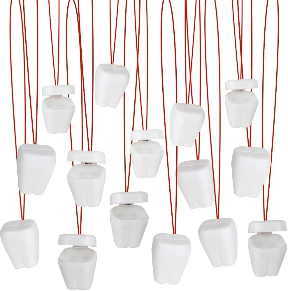Tooth Saver Necklaces, Set of 144, White Tooth Containers, Tooth Holders For Boys & Girls, Dentist Office Giveaways For Kids, Theme Party Supplies, Unique Goodie Bag Fillers
