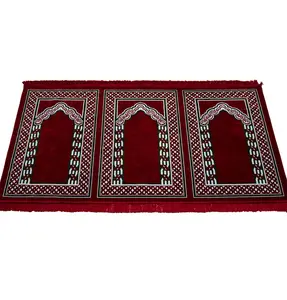 Wide 3 Person Islamic Prayer Rug - Vined Red