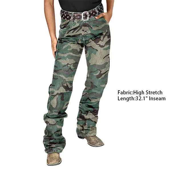 Flamingals Stretchy Camo Pattern Mid Rise Bootcut Pants Womenswear