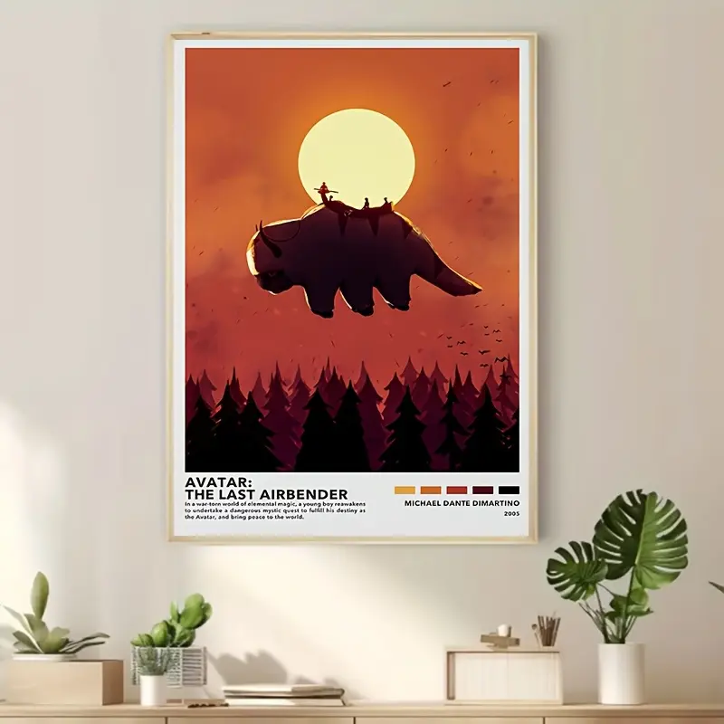 Avatar: The Last Airbender Artistic Character-Based Vintage Canvas Print - Unframed Decorative Cartoon Wall Art, Retro Sunset & Silhouette Design, Printing for Living Room, Bedroom Aesthetic Decor