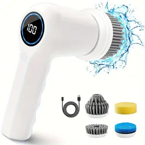 Cordless Electric Spin Scrubber Short Brush, 5 Replaceable Heads Powerful Cleaning Brush for Bathtub Floor Wall Tile Toilet Window Sink