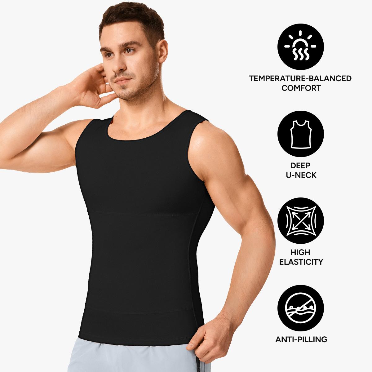 【Nebility】Men’s Compression Sleeveless Tank Top, Waist-Tightening Shaping Vest, 100% Biobased Eco-Friendly Fabric, Breathable Soft Anti-Pilling Sweat-Wicking, Ideal for Gym, Workout, Layering or Outerwear