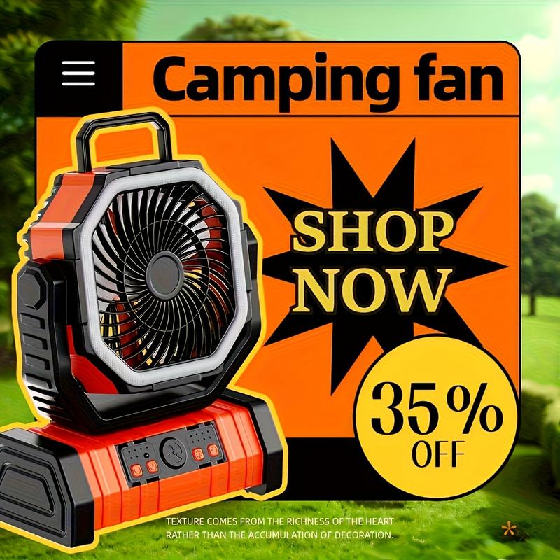 20000mAh Battery-Powered Camping Fan Desk Fan, Portable Outdoor Tent Fans With Hanging Hook 4 Speeds Wind , LED Lantern-360° Fan,Rechargeable&Night Light,For Power Outage, Picnic, Barbecue, Fishing, Travel, Jobsite, Home