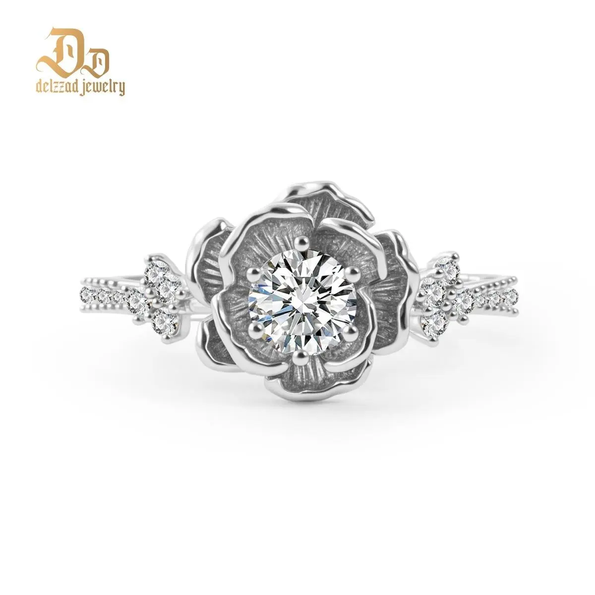 Delzzad 14K Gold-Plated 0.6ct Vintage Rose Engagement Ring Forever Rose Flower Wedding Ring Band D Color VVS Synthetic Moissanite Ring Jewelry Copper Perfect Birthday Engagement Wedding Anniversary Christmas Gift